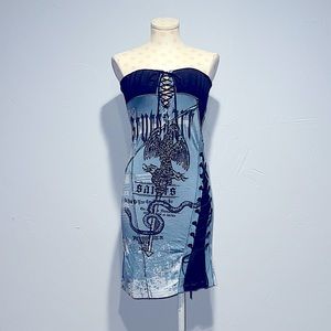 SALVAGE lace up blue tunic tupe top dress